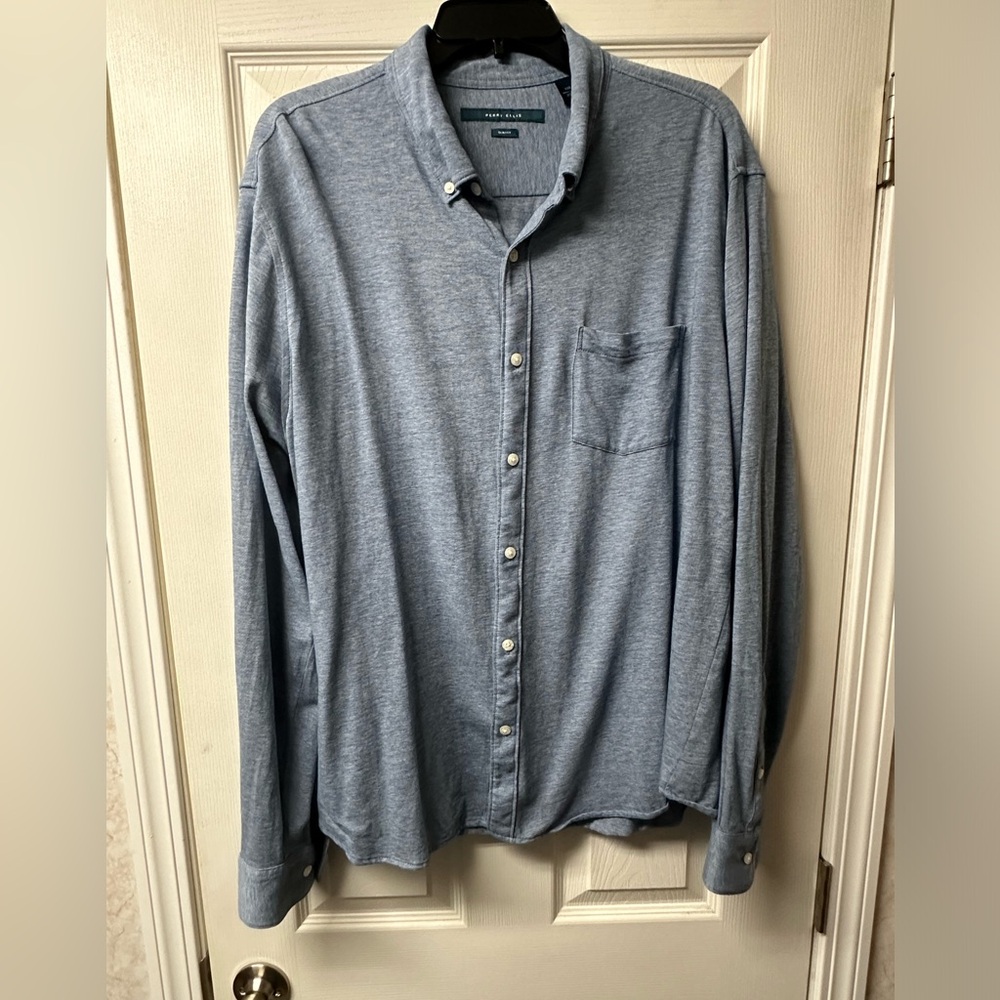 Perry Ellis  Slim Fit Denim Button Up Shirt Men's XXL Long Sleeve Blue